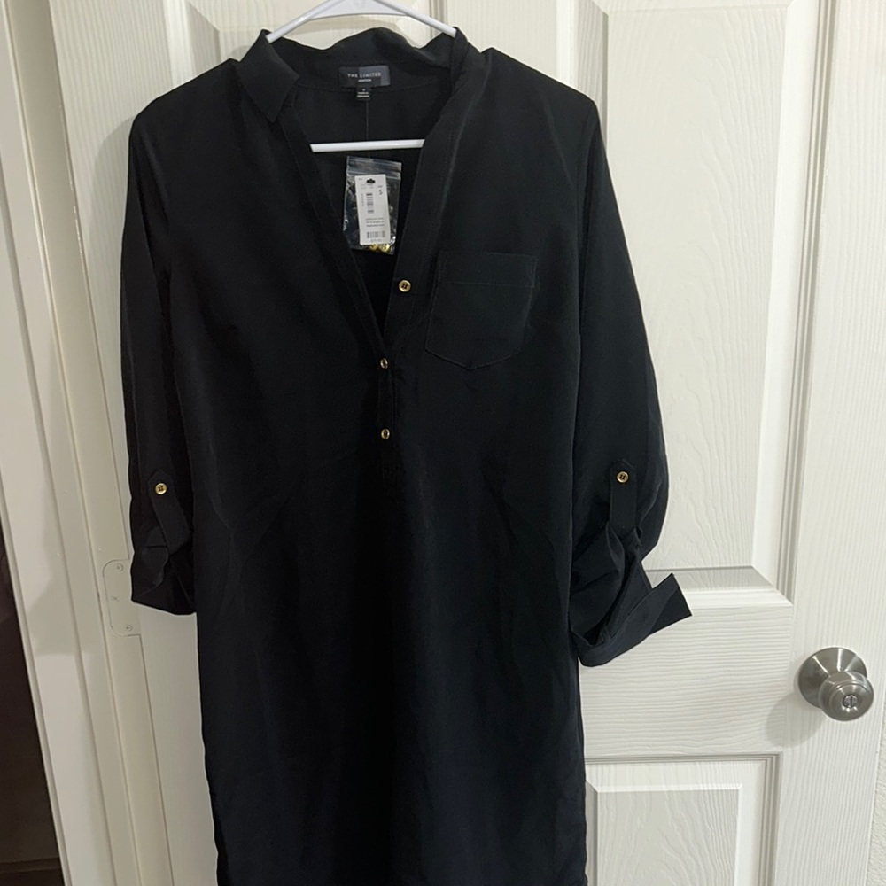 The Limited Black Buttoned Mandarin Collar Maxi Dress